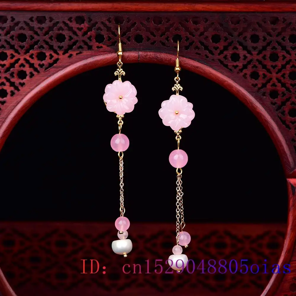 Plant Parent Gifts - Pink Jade Flower Earrings Chalcedony Gemstone